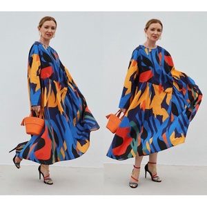 Vibrant Abstract Blue & Orange Maxi Dress